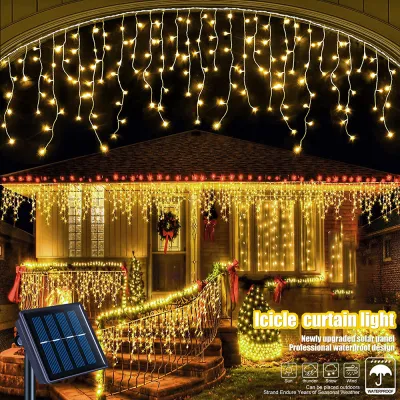 8M solar ice strip light waterproof LED string light outdoor decoration fairy light curtain light suitable for Christmas Ramadan lampu xmas gardens taverns streets