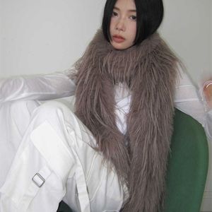 KODUS ฮาราจูกุ ผ้าพันคอขนสัตว์เทียม สีบริสุทธิ์ อบอุ่นและอบอุ่น ผ้าพันคอ Y2K สง่างามเรียบหรู ผ้าพันคอสไตล์เกาหลี ห่อผ้าคลุมไหล่ปุย ผู้หญิง/ผู้ชาย