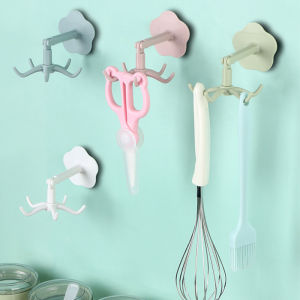 1pcs/2pcs  360 Degrees Rotated Kitchen Hooks Self Adhesive 6 Hooks Wall Door Hook Handbag Clothes Ties Bag Home Hanging Rack