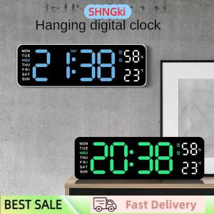 SHNGki Large Digital Wall Clock Temperature And Humidity Week Display Brightness Adjustable Electronic LED Table Alarm Clock
