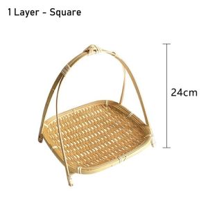 FXUP 1Pcs Fruit Food Vegetable Bamboo Woven Basket 1/2/3 Layer for Kitchen Standing Tray Durable Multi-function Storage Basket