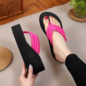 Free Shipping Wind Slippers 2026 New Style Small Size Height-Increasing Thick-Soled Wedge-Heeled Beach-Friendly Lightweight Flip-Flops For Women