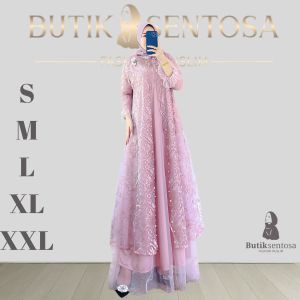 Baju Gamis Burgundy Terbaru 2025 Gamis Kondangan Mewah Elegan Tille Mix Brukat Full Puring Gaun Pesta