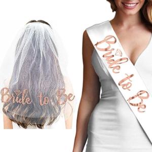 Bachelorette Party Sash Rose Gold Veil Set Bride to Be Hen Night Bridal Shower Veil Hen Party Engagement