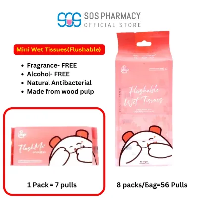 Popi Naam Mini Flushable Wet Wipes (1Pack=7pulls or 8 Pack=56pulls)