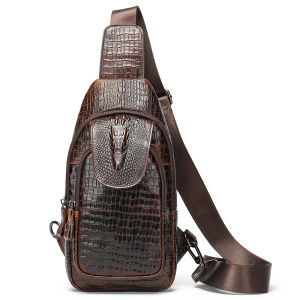 EDERN Crocodile Pattern Genuine Leather Chest Bag for Men Fashion Luxury Cowhide Crossbody Bags Mens Sling Bag Travel Chest Pouch