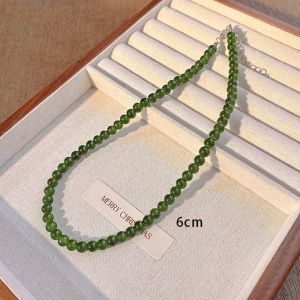 LUMINOU 4 6 8 10mm Green Beads Necklace Toggle Clasp Glass Collarbone Chain Round Choker Necklace Women