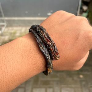 Gelang Akar Bahar Merah Ukir Naga Full Ukir Size Kantoran