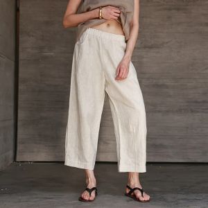 Linen WomenS Ankle-Length Pants Spring Summer Retro Elastic Waist Carrot-Cut Pant Casual Loose Straight-Leg Pants