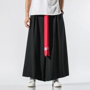 【Ready stock】Japanese Traditional Samurai Style Kimono Loose Casual Wide Leg Pants for Men Fashion Streetwear Linen Male Solid Trouser Pants