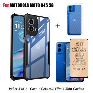 Paket 3IN1 Case Fusion For Motorola Moto G45 5G Free Tempered Glass Camera & Garskin Carbon Anti Jamur- HOHA CASE