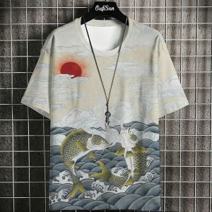 Mens T-Shirt Japanese Animal 3D Print Summer Casual Loose Short Sleeved Top Harajuku Round Neck Tee Street Fashion Men T-Shirt