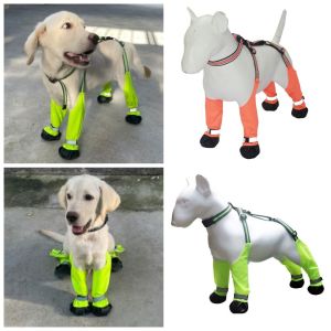 FANGAN Nightsafe รองเท้าสุนัขกันน้ำ ระบายอากาศได้ระบายอากาศ สะท้อนแสงสะท้อน รองเท้าสุนัขครอบคลุมเต็มรูปแบบ รองเท้าสายเอี๊ยมสุนัข ป้องกันคราบสกปรก รองเท้ากันฝุ่นสำหรับสัตว์เลี้ยง ใช้ได้ทุกฤดู