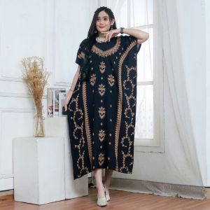 DASTER NYAMAN BAHAN RAYON MODEL KEKINIAN CANTIK ELEGAN PAKAIAN RUMAH SANTAI WANITA LOWO HITAM