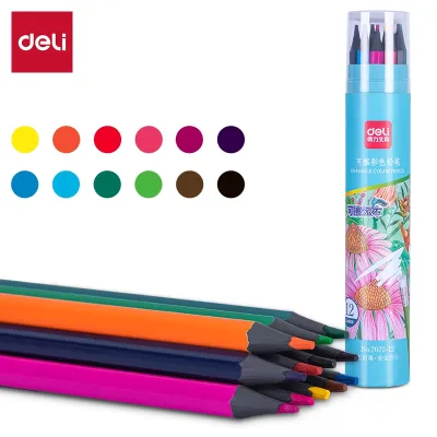 Bút Chì Màu Xóa Được Deli - Bút Chì Màu Học Sinh Chì Đen Cao Cấp Lõi Chì Dày Hơn - 12/24/36/48 Màu Sắc Tươi Sáng