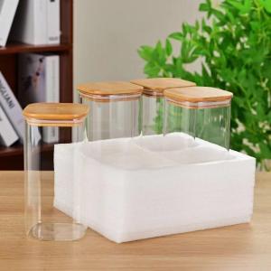 Toples Kaca KotakTutup Kayu Kedap Udara Borosilicate Storage Glass Jar