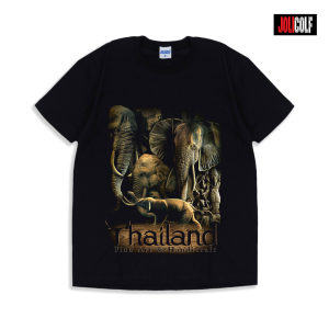 Joligolf เสื้อยืดลายไทย ลายช้างช้างไม้ Elephant ลิขสิทธิ์แท้ ไม่มีตะเข็บข้างใส่แล้วไม่คัน Souvenir TShirt Over Size No.731