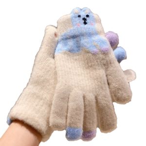 WARM HUT Korean Style Warm Knitted Gloves Cartoon Touch-screen Girls Winter Gloves Thicken Comfortable Riding Protective Mittens Outdoor