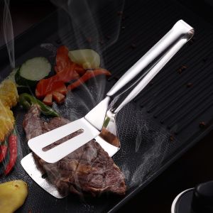 2PCS 304 Stainless Steel Frying Shovel Clip Barbecue Tongs Fried Fish Shovel Steak Shovel Household Kitchenware Fried