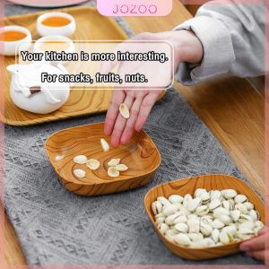 Jozoo 4pcs Plate Set Kitchenware Plastic Wooden Design Square Snack Tableware Kitchen Supplies