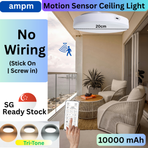 [SG Stock]Motion Sensor Ceiling Light No Drill 10000mAh BatteryTri-tone Dimmable LED Toilet Balcony Storeroom免接线吸顶灯夜灯