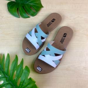 THREELOOK Official - Sandal Kulit Wanita Sandal Kekinian Sandal Slop Slide Wanita Flat Motif Kombinasi - ALENA