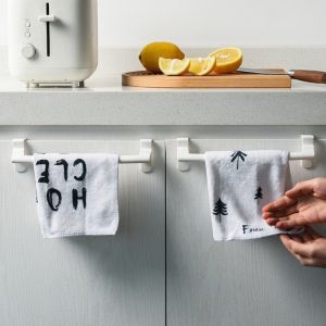 Modern Plastic Over Kitchen Cabinet Towel Bar Rack Hang on Inside or Outside of Doors Storage for Hand Dish Towels Rag