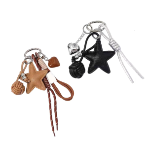 Leather Star and Heart Keychain Bag Charm Sweet Edgy Styles Accessory for Bags Backpacks Purses