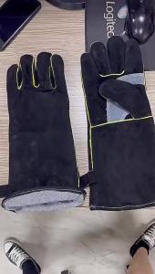 16 Inch Extreme Heat&Fire Resistant Gloves Safety Gloves Leather with Stitching Mitts Perfect For Grill Heat Insulation Leather Forging Welding Gloves Safety Gloves