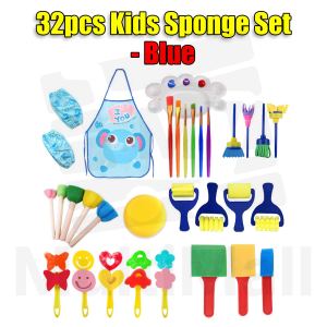 32 pcs Blue Kid Sponge Set|Kids Sponge Painting Brushes Kit for Art & Craft l Early Learning Washable Paint Brushes Set