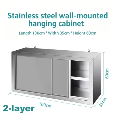 LOADNIX Stainless Steel Wall Mounted Kitchen Cabinet Sliding Glass Door Storage Cabinet Large Capacity Kitchen Organizer Dish Cupboard Space Saving Rack
