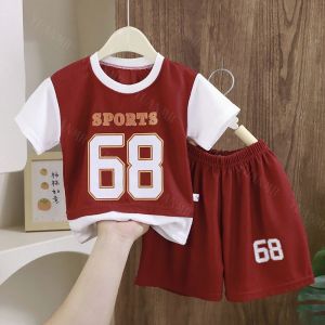 ส่งจากไทย 80-120CMเสื้อกล้าม+กางเกงขาสั้น มีสินค้าพร้อมส่ง 6เดือน-9ปิ ชุดกีฬาเด็ก เสื้อผ้าเด็กผช ชุดสูทแขนสั้นเด็ก