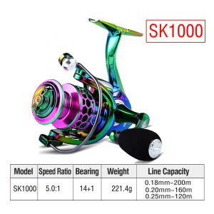 14+1BB Fishing Reels Multicolor Saltwater Spinning Reel 5.0:1 Gear Ratio Ultra Smooth Metal Spool Fishing Reel Max Drag 25kg Jigging Reel SK1000-6000