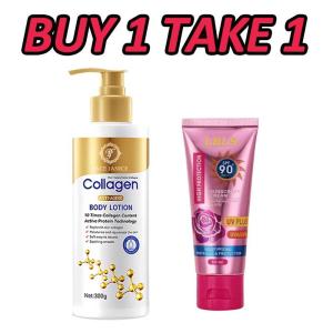 【Buy 2 Get 2 Free】FJ Collagen Body Lotion 300g*2 + LBLS SPF90+++ Rose Sunscreen Facial Skin Sunscreen High Protection UV PLUS 60ml*2