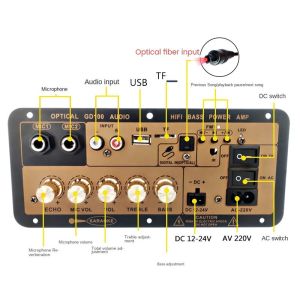 Fiber Input Amplifier 1200W 12V24V220V Digital Bluetooth Stereo Amplifier Board Subwoofer Karaoke