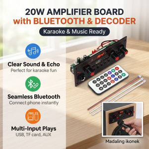 20W Amplifier DC 5V Bluetooth Decoder Board 6.5mm Microphone FM Radio TF USB Car Audio Music Player Speakers Volume Control DIY