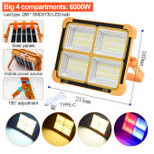 6000W LED Solar Floodlight Rechargeable Emergency Lighting Outdoor Camping Portable Lamp Waterproof Searchlight