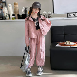 Bộ đồ thể thao cho bé trai bé gái bộ đồ mùa xuân thu áo khoác có mũ + quần 2 món trang phục mới cho thanh thiếu niên 2025 quần áo trench 5-14 tuổi