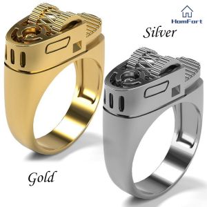 Awesome Unique Trendy Gothic Hip Hop Rock Punk Gold Lighter Rings Men Women Jewelry Anniversary Vintage Designer Rings