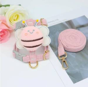 Spring Go Bee Design Corduroy H-Harness Leash Set for Pets