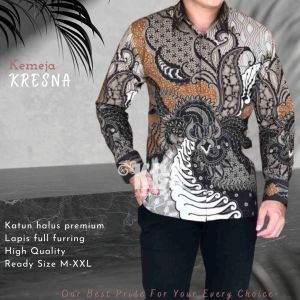 (COD) KEMEJA BATIK LENGAN PANJANG | BAJU BATIK PRIA | MOTIF KRESNA KATUN PREMIUM FURING