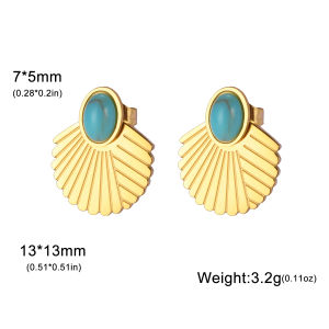 SKYRIM Stainless Steel Gold Earrings with Sapphire Vintage Elegant Earrings for girls and womens