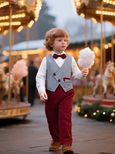 ≮923≯LOlanta Christmas Gentleman Clothing Sets for Toddler Kids Boys Long Sleeve Dot Shirt +Vest+Pants Suits with Bowtie