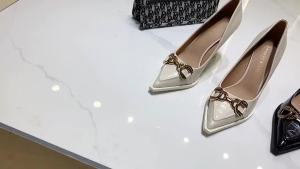 8CM fashion metal buckle pointed high heels 2022 new waterproof platform patent leather black work womens shoes