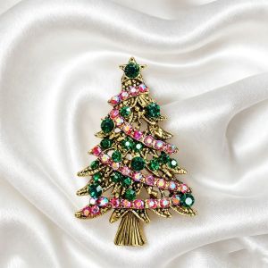 SUNNY BAR Cổ điển Trâm cài áo Giáng sinh Men Dễ thương Ghim cài áo hình cây thông Noel Hàng ngày Lấp lánh Trâm cài áo đính đá Phụ nữ