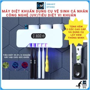 Bộ Nhả Kem Đánh Răng Tự Động.Kệ Để Bàn Chải 3 Cốc Cao CấpKhử Khuẩn & Sấy Khô Bằng Tia UV. (BH12tháng)