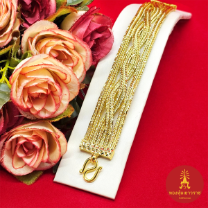 สร้อยข้อมือเลสทอง ลายสี่เสาสลับเกลียว ความยาว 7-8 นิ้ว ทำจากทองเหลือง ชุบทอง ใส่แทนของจริง งานสวย ใส่ได้หลายโอกาส