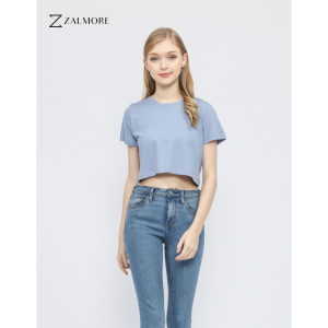 Zalmore Basic Crop T-Shirt Premium LUMA Cotton - Kaos Crop Top Wanita Lembut Ringan Sejuk Anti Nerawang