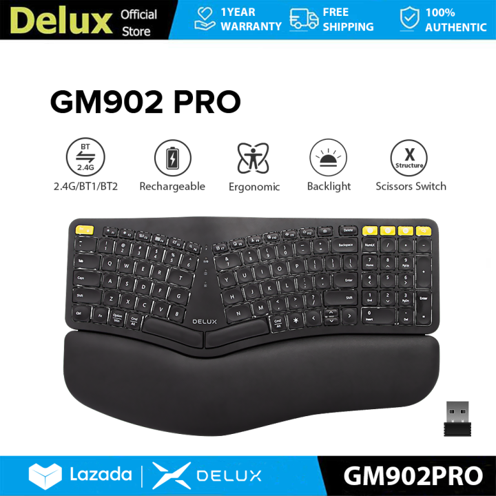 Delux GM902Pro Bluetooth 2.4G Wireless Ergonomic Keyboard 101 Keys ...