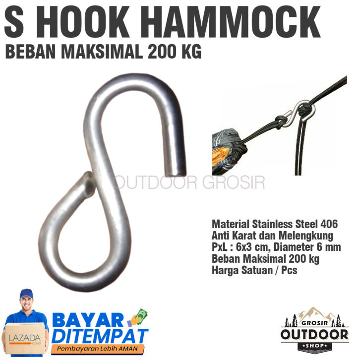 S Hook Hammock Diameter 6 mm Stainless Steel Anti Karat Kaitan